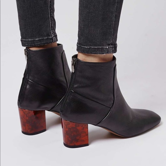 tortoiseshell heel ankle boots